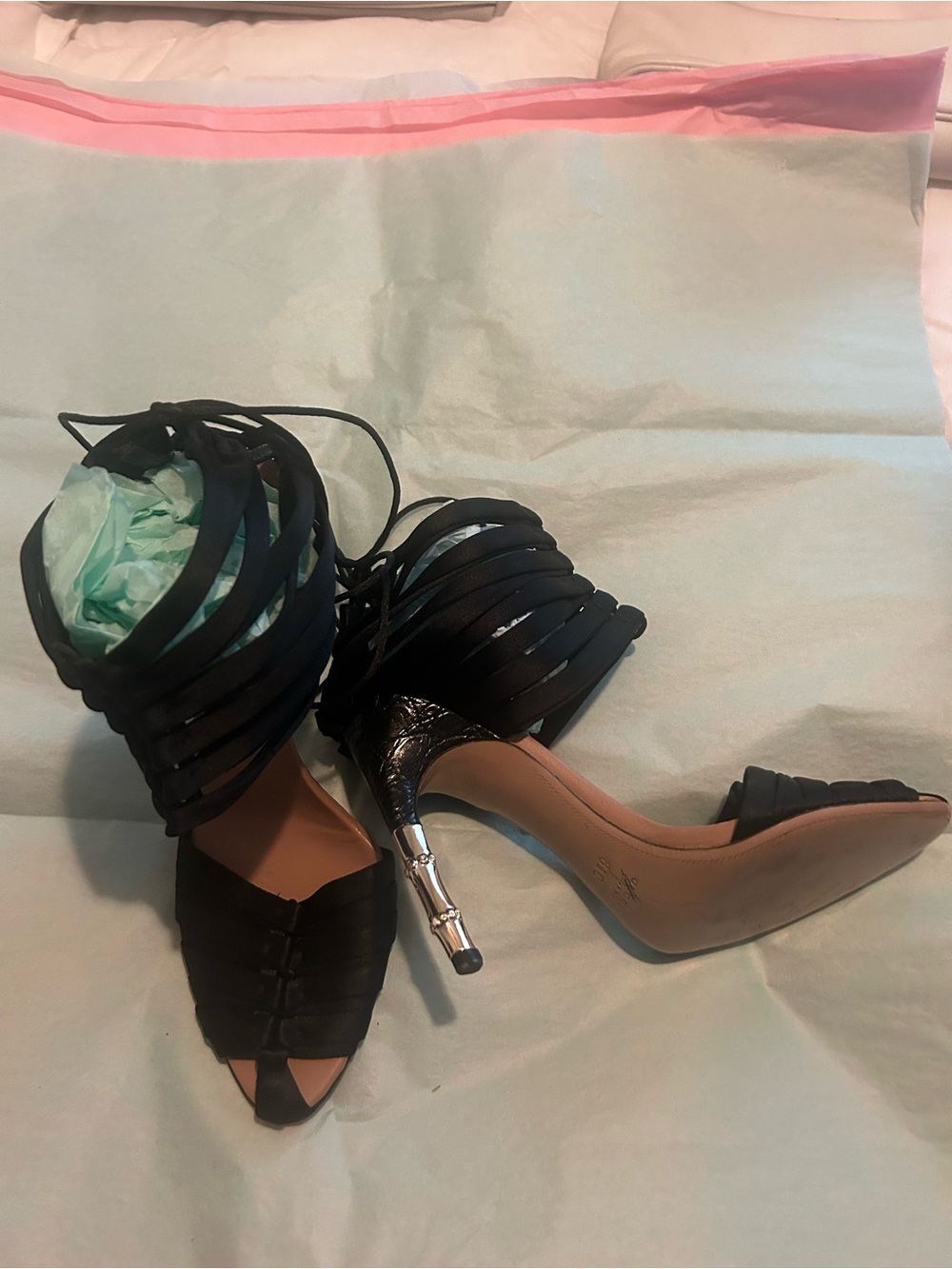 Women's Black Strappy High Heel Sandals with Ankle Wrap